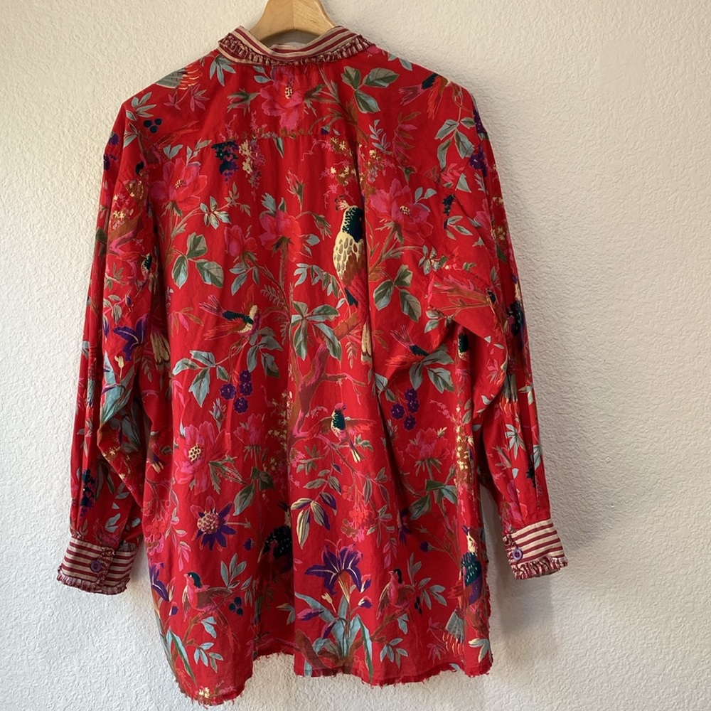 Jaded Gypsy In the Meadow Red Floral Cotton Button-Up Blouse - Picture 6 of 8